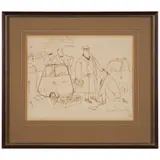 Ronald Searle, Paris Automobile Auction, pen and ink on paper