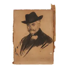 Ramon Casas, Portrait of a Man in a Black Hat, charcoal on laid paper