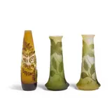 Émile Gallé, Group of Three Vases, cameo glass, each signed in cameo 'Galle'