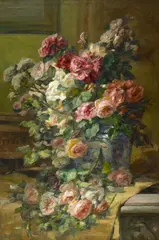 Émile Berchmans, Roses in a porcelain vase, oil on canvas