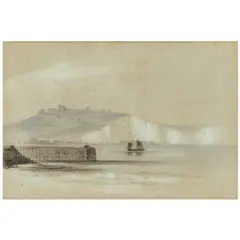 British School, The White Cliffs of Dover Viewed from the Strait of Dover, circa 1865, gouache, pencil and conte crayon on paper