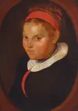 Dutch School, Head of a girl with a red bandeau, oil on panel