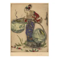 Elyse Ashe Lord, Lighting Lanterns, n.d., Etching with hand-coloring on japon paper