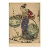 Elyse Ashe Lord, Lighting Lanterns, n.d., Etching with hand-coloring on japon paper