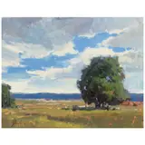 John Poon, Landscape with tree, oil on canvasboard