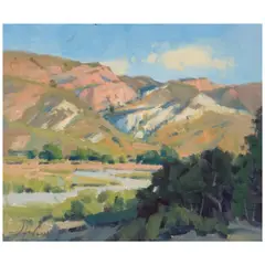 John Poon, Red Rock Morning, oil on canvas affixed to board