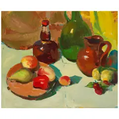Gene Hackman, Table Still Life with Fruit, oil on canvasboard