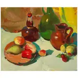 Gene Hackman, Table Still Life with Fruit, oil on canvasboard