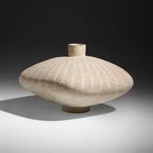 Vabal vessel by Claude Conover, 1982, glazed stoneware with engobe decoration, sold Apr 2022