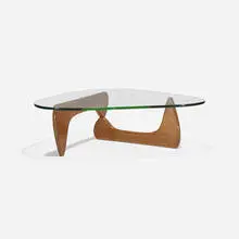 coffee table, model IN-50 by Isamu Noguchi, 1944, walnut, glass, sold Feb 2016