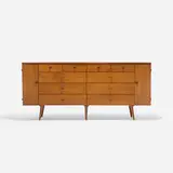 Paul McCobb, Planner Group cabinet, model 1510-L, c. 1955, birch, enameled brass, enameled steel