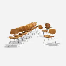 DCMs, set of twelve by Charles and Ray Eames, walnut plywood, chrome-plated steel, rubber, plastic, sold Feb 2016