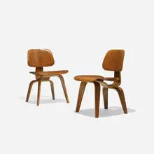 Charles and Ray Eames, early DCWs, pair, 1945 / 1947, walnut plywood, rubber