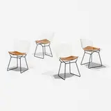 Harry Bertoia, dining chairs, set of four, enameled steel, vinyl