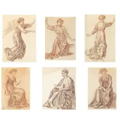 William De Morgan, A group of six figure studies, coloured chalk