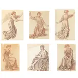 William De Morgan, A group of six figure studies, coloured chalk