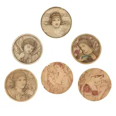 British School, A set of 6 pre-Raphaelite stained glass window designs, reputedly by Heaton, Butler and Bayne, watercolour and ink over, traces of pencil