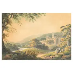 Francis Nicholson, Kirkstall Abby, West Yorkshire, watercolour over traces of pencil
