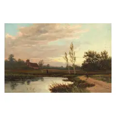 John Horace Hooper, Evening on the river Ouse, York, oil on canvas