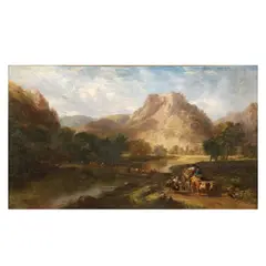 English School, View of a castle from a river, oil on canvas