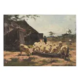 Herman Johannes van der Weele, Sheep flock grazing, oil on canvas, laid to panel