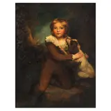 English School, Portrait of a young boy with a dog, full length, oil on canvas