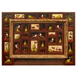 Miguel Canals, Still life with pears, cherries and birds, oil on canvas, in a painted frame