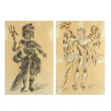 Oliver Messel, Two Costume Designs for Queen of Spades, watercolour, chalk and pencil on paper