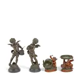 Auguste Moreau, pair of French patinated bronze winged putti musicians, patinated bronze