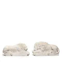 Antonio Canova, pair of late 19th century Italian carved marble models of recumbent lions, marble