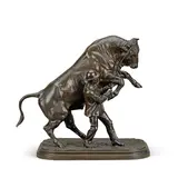 Isidore Bonheur, large patinated bronze model of a rearing bull and his handler