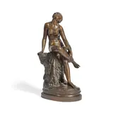 François Félix Roubaud, patinated bronze model of 'Ariadne Bitten', patinated bronze