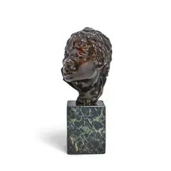 Herbert Ward, patinated bronze bust of the head of an African tribesman, patinated bronze