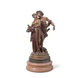 Albert-Ernest Carrier-Belleuse, patinated bronze figural group of an amorous Bacchanalian couple, patinated bronze