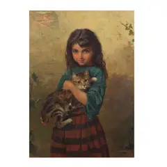William Oliver, A girl holding a tabby, oil on canvas