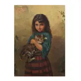 William Oliver, A girl holding a tabby, oil on canvas
