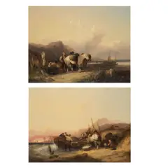 Snr. William Shayer, Counting the catch; Sorting the catch, oil on canvas
