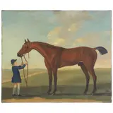 James Seymour, A bay horse, said to be 'Old Cartouche', held by a groom, oil on canvas
