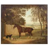 Benjamin Zobel, A bay horse tethered to a fence, oil on canvas