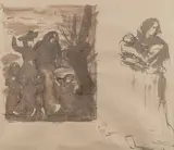 R.A. Augustus Edwin John O.M., Family group and a study of Ida holding a baby, pen and ink and wash on paper