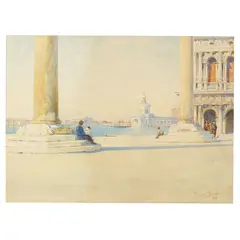 Reginald Barratt, View of the Piazzetta San Marco, watercolour over traces of pencil