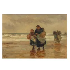 Robert Jobling, Cullercoats fisherwomen, oil on canvas