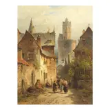 August Eduard Schliecker, Street scene at Andermach on The Rhine, showing the Runder Turm, oil on canvas