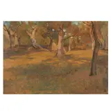 Ra Sir William Blake Richmond, Tree trunks at sunset, oil on panel