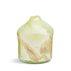 Sam Herman, A studio glass vase, Of cylindrical form with tapering shoulders, in yellow glass cased in crystal with iridescent swirls,