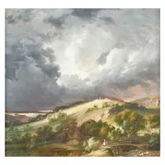 Dutch School, Storm over a hill town, oil on canvas