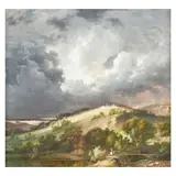Dutch School, Storm over a hill town, oil on canvas