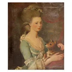 Scottish School, Portrait of Louisa Maria Henrietta Graeme (b.1760), married Robert Stewart of Fincastle 1792, holding her pet dog on her lap, oil on canvas