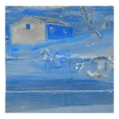 Merlin James, Blue Building, mixed media and string on canvas and extended by board