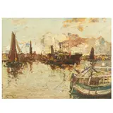 James Kay, Close of a peaceful day, Antwerp, oil on board